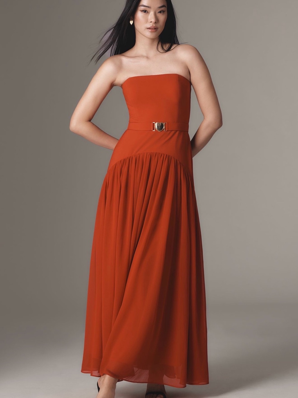 Hutch Strapless Red Maxi Dress with Decorative Heart Belt Size 10